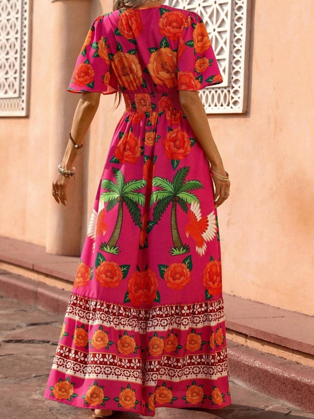 Hot Pink Boho Women's Romantic Luxury Maxi Dress - Picture 2 of 7